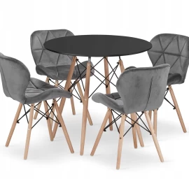 Apvalaus Stalo Komplektas Todi 80 Juodas + 4 Kėdės Lago Pilkas