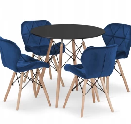 Apvalaus Stalo Komplektas Todi 80 Juodas + 4 Kėdės Lago Tamsiai Mėlynas