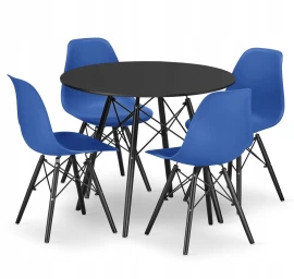 Apvalaus Stalo Komplektas Todi 80 Juodas + 4 Kėdės Osaka Mėlynas