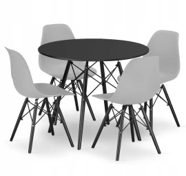 Apvalaus Stalo Komplektas Todi 80 Juodas + 4 Kėdės Osaka Pilka