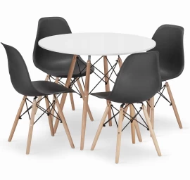 Apvalaus Stalo Komplektas Todi 90 Baltas + 4 Kėdės Osaka Juodas