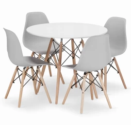 Apvalaus Stalo Komplektas Todi 90 Baltas + 4 Kėdės Osaka Pilka