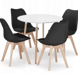 Apvalus Stalas Kami 80 Baltas + 4 Kėdės Mark Juodos Spalvos