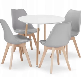 Apvalus Stalas Kami 80 Baltas + 4 Kėdės Mark Pilka