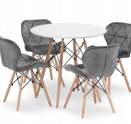 Apvalus Stalas Todi 80 Cm Baltos Spalvos + 4 Kėdės Lago Pilkos Spalvos