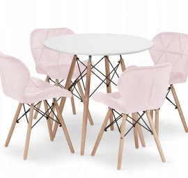Apvalus Stalas Todi 80 Cm Baltos Spalvos + 4 Kėdės Lago Rožinės Spalvos