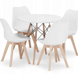 Apvalus Stalas Todi 80 Cm Baltos Spalvos + 4 Kėdės Mark Baltos Spalvos