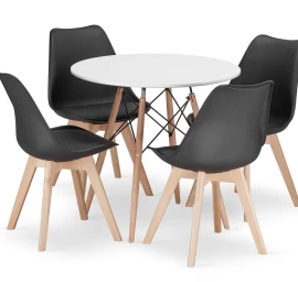 Apvalus Stalas Todi 80 Cm Baltos Spalvos + 4 Kėdės Mark Juodos Spalvos