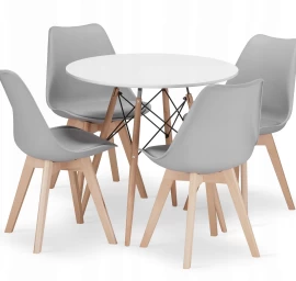 Apvalus Stalas Todi 80 Cm Baltos Spalvos + 4 Kėdės Mark Pilkos Spalvos