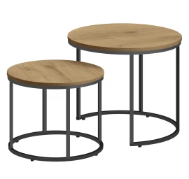 Apvalus žurnalinis Staliukas 2 Vnt. - ąžuolas / Juodos Kojos