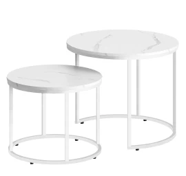 Apvalus žurnalinis Staliukas 2 Vnt. - Marmuras / Baltos Kojos