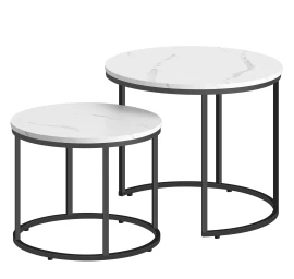 Apvalus žurnalinis Staliukas 2 Vnt. - Marmuras / Juodos Kojos