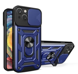 armor Hybrid Camshield Dėklas Su Stovu Ir Fotoaparato Dangteliu iphone 15 Plus - Mėlynas