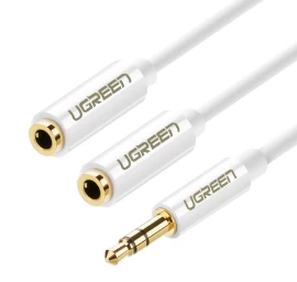 Ausinių Kabelio Daliklis Iš Mini Jack 3,5 Mm į 2x Mini Jack 3,5 Mm 20 Cm, Baltas
