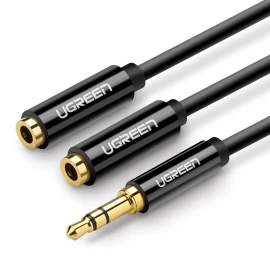 Ausinių Laidas Platintojas 2x Aux 3,5 Mm Mini Lizdas 25 Cm Juodas