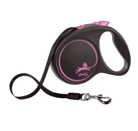 Automatinis pavadėlis Flexi Black Design S juosta 5m 15kg, Rožinė