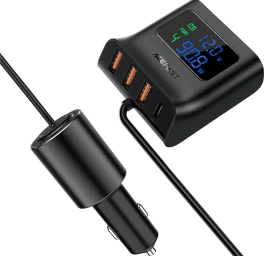 Automobilinė įkrovimo Stotelė 90w Usb-c 3x Usb Qc 3.0 Juoda