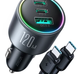 Automobilinis įkroviklis 120w 2x Usb-c 1x Usb-a + Usb-c Kabelis 100w Tamsiai Pilkas
