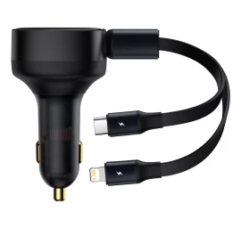 Automobilinis įkroviklis 2-in-1 Usb-c + iphone Lightning Su 75 Cm 30 W Ištraukiamu Kabeliu - Juodas Automobilinis įkroviklis 2-in-1 Usb-c + iphone Lightning Su 75 Cm 30 W Ištraukiamu Kabeliu - Juodas