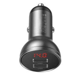 Automobilinis įkroviklis 2x Usb 4.8a 24w Su Lcd Ekranu Pilkos Spalvos