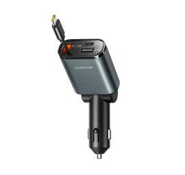 Automobilinis įkroviklis 3 Viename Su Ištraukiamu Usb-a Usb-c Kabeliu - Tamsiai Pilkas