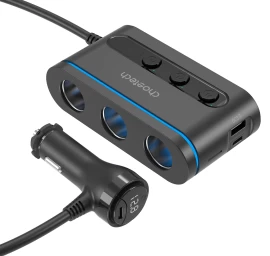 Automobilinis įkroviklis + 3x žiebtuvėlio Lizdas 2x Usb-c Pd 1x Usb-a Qc - Juodas