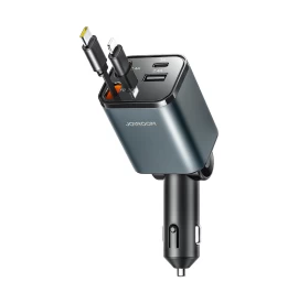 Automobilinis įkroviklis 4 Viename Su Ištraukiamais Laidais Usb-a Usb-c 30 W - Tamsiai Pilkas