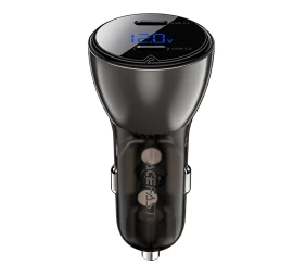 Automobilinis įkroviklis 60w 2x Usb-c Su Ekranu Ir Metaliniu Korpusu - Juodas