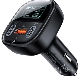 Automobilinis įkroviklis Su Ekranu 2x Usb-c 1x Usb 101w Power Delivery Qc 4.0 Juodas