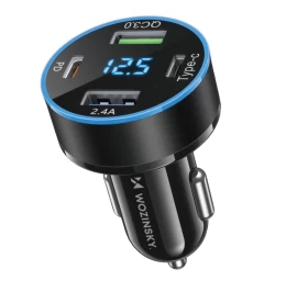 Automobilinis įkroviklis Su Ekranu 50w 2xusb-c Ir 2xusb-a - Juodas