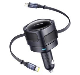 Automobilinis įkroviklis Su Ištraukiamais Laidais Usb-c iphone Lightning 60 W - Juodas