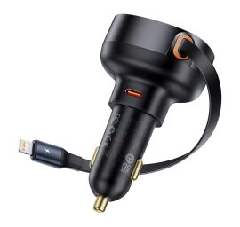 Automobilinis įkroviklis Su Ištraukiamu Kabeliu iphone Lightning Usb-c 60w Juodas