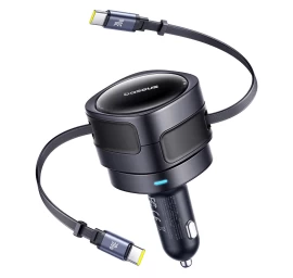 Automobilinis įkroviklis Su Ištraukiamu Usb-c Kabeliu 60 W - Juodas