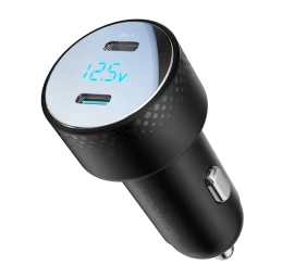 Automobilinis įkroviklis Su Led Ekranu 2x Usb-c 70w, Juodas