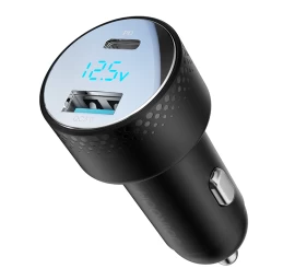 Automobilinis įkroviklis Su Led Voltmetru 53w Usb-c Usb Juodas