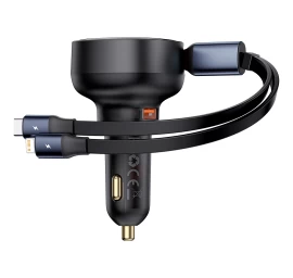 Automobilinis įkroviklis Su Usb-a Ir Ištraukiamu Usb-c Laidu iphone 60w, Juodas