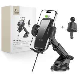 Automobilinis Laikiklis Su Indukciniu įkrovikliu Telefonui Ant Kabinos Grotelių 15 W - Juodas