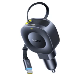 Automobilinis Usb-c įkroviklis Su Susukamu Usb-c Kabeliu, 30 W – Juodas