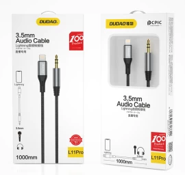 Aux Garso Kabelis Su Medvilniniu Pynimu iphone Lightning - Mini Lizdas 3,5 Mm 1 M Pilkas