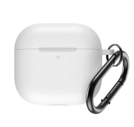 Baltas Silikoninis Dėklas airpods 4 Su Karabinu