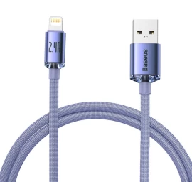 baseus Crystal Shine Usb Ir lightning Jungtis, 2,4 A, 1,2 M (violetinė).
