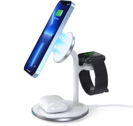 Belaidis Indukcinis įkroviklis Su Stovu iphone, apple Watch, airpods, Baltas