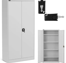 Biuro Metalinė Spinta Dokumentams 4 Lentynos Su Varstomomis Durimis 180 Cm Aukščio Grey