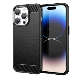 Carbon Case Iphone 14 Pro Max Lankstus Gelinis Galinis Dėklas, Juodas