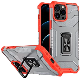 Crystal Ring Case šarvuotas Hibridinis Dėklas + Magnetinis Laikiklis Iphone 13 Pro Raudonas