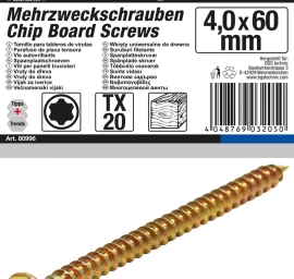Daugiafunkciniai varžtai | T-Star (Torx) T20 | 4,0 x 60 mm | 100 vnt. (80996)