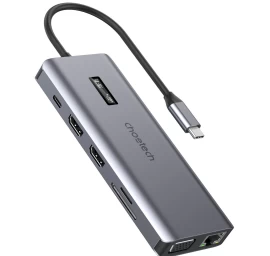 Daugiafunkcinis Adapteris Hub Su Ekranu Usb-c Usb-a Vga Aux Sd Tf 12in1 Pilkas