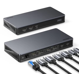 Daugiafunkcinis Hub Adapterio Ekrano Dalytuvas Hdmi Displayport Usb-c Usb-a Rj45 Pilkas