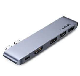 Daugiafunkcinis Hub Prievadas macbook Pro / Air 2x Usb-c į Usb-c Hdmi 3x Usb 3.0 - Pilkas