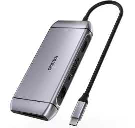 Daugiafunkcinis Usb Hub Sd Ir Tf Kortelių Skaitytuvas Hdmi 4k Vga Full Hd Rj45 9in1 Pilkas